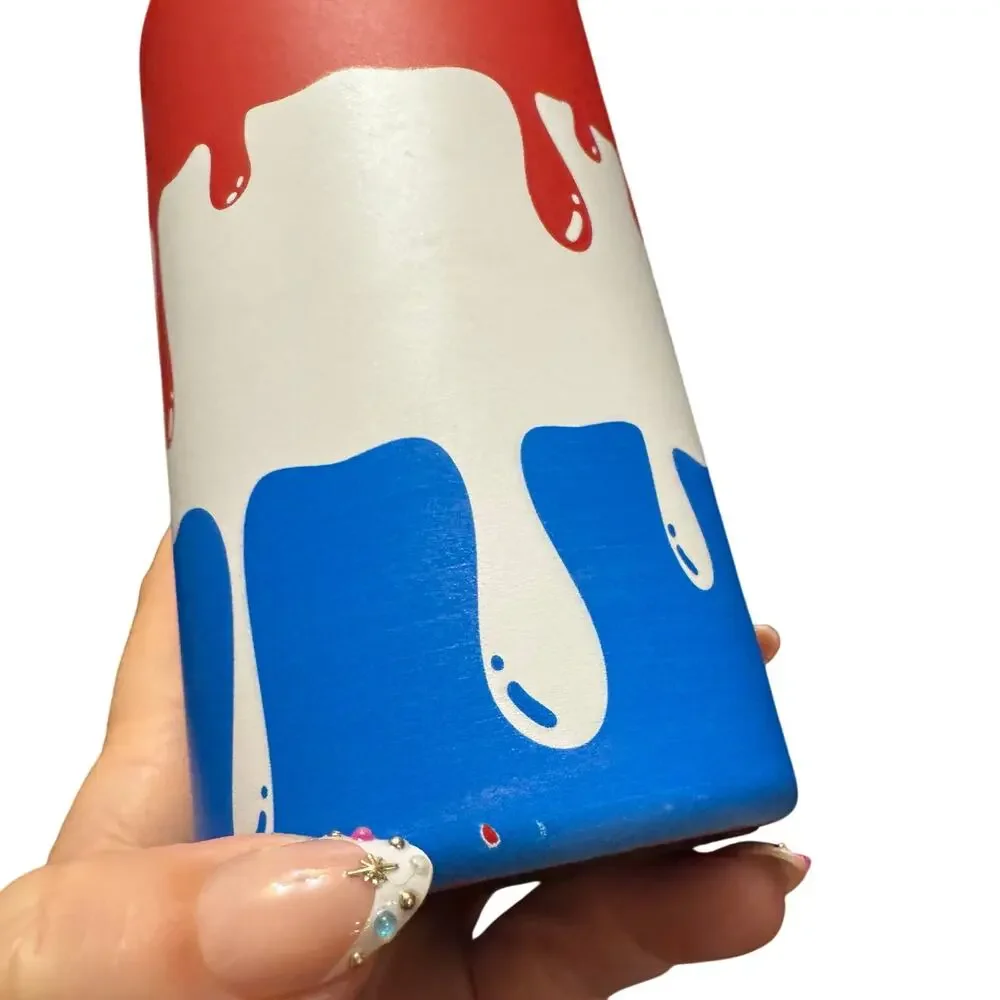 Frost Buddy Universal Can Cooler-Koozie-ROCKET POP-NEW -Red-White-Blue Drip